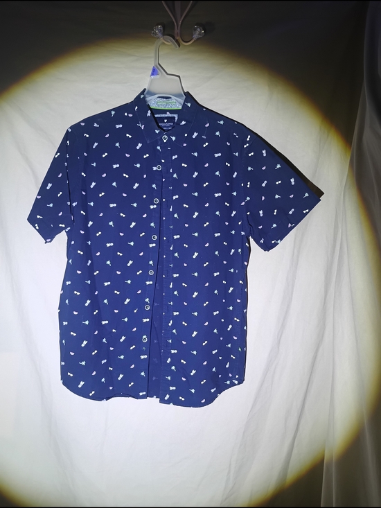 Denim & Flower Other - Denim & Flower Men's Large Slim Fit Navy Blue Tropical Short Sleeve Shirt